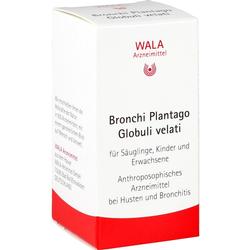 Weiße Arzneimittelverpackung mit rotem Text für Globuli gegen Husten und Bronchitis.