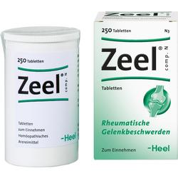 Zwei Packungen Zeel-Tabletten für rheumatische Gelenkbeschwerden.
