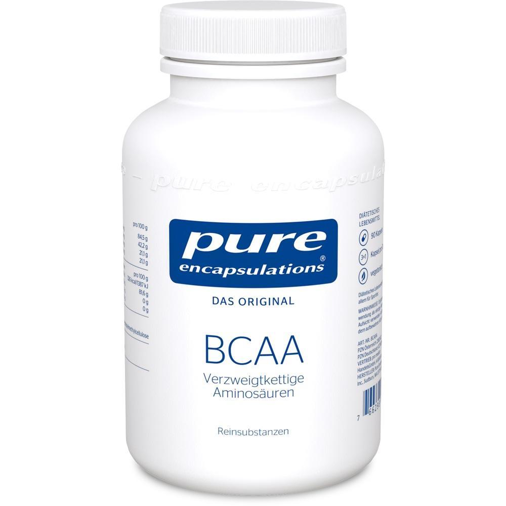 Weiße BCAAs-Dose von "pure encapsulations" mit blauem Etikett.