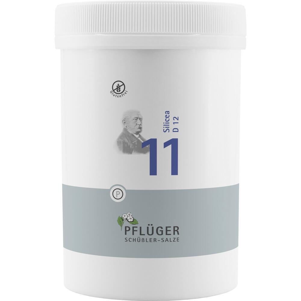 Weiße Dose mit der Aufschrift "11 Silicea D12, Schüßler-Salze."